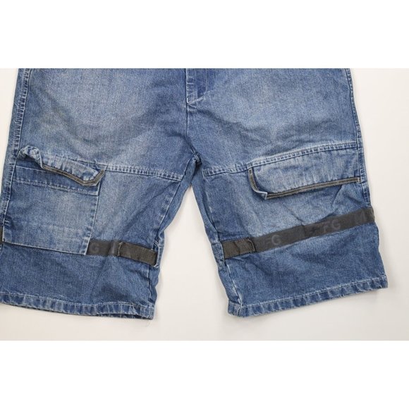 Vintage 90s Marithe Francois Girbaud Mens 40 Spell Out Baggy Strap Denim Shorts - Picture 4 of 13